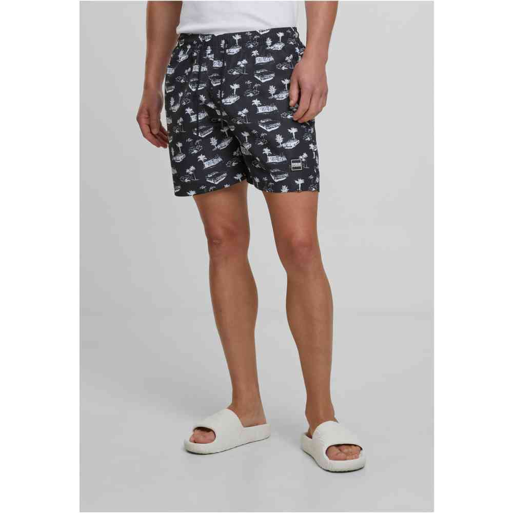 Urban Classics - Pattern Swim shorts - Black/White